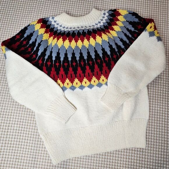 Vintage Lillunn Bold Fair Isle Norse Hand Knit Wool Pullover Long Sleeve Sweater - Picture 6 of 12